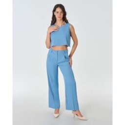 Hlo! Crop top color avio in cady senza maniche