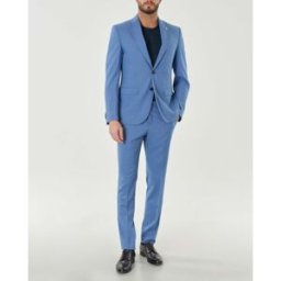 Manuel Ritz Abito celeste in tela di lana stretch micro pied de poule