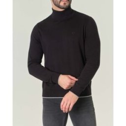Armani Dolcevita nero in cotone e cashmere con logo ricamato sul petto