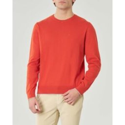 Armani Maglia arancione girocollo in cotone e cashmere con logo ricamato sul petto