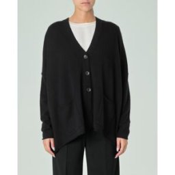 Cachemire Line Maxi cardigan nero in puro cashmere con scollo a V
