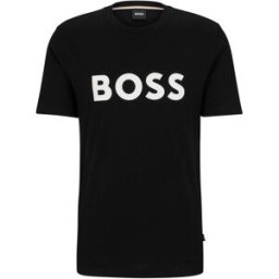 T-shirt nera mezza manica con maxi logo Boss bianco stampato