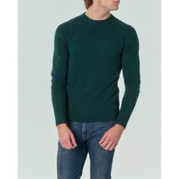 Priority House Maglione girocollo verde bottiglia tinta unita in lana finezza 7