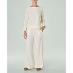 Hlo! Pantaloni wide color avorio in crêpe di misto viscosa con elastico inserito in vita