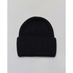 Hlo! Berretto nero a coste in misto angora con risvolto