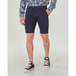 Roy Roger's Bermuda chino New Rolf blu in gabardina di cotone stretch