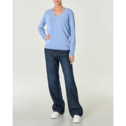 MC2 Saint Barth Maglia azzurra in lana e cashmere con scollo a V