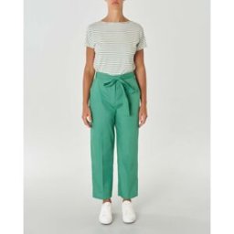 Emme Marella Pantaloni verde brillante straight in cotone con cintura in vita