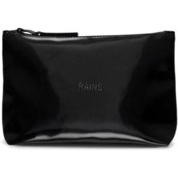 Rains Cosmetic bag nera in tessuto impermeabile effetto lucido con scritta logo