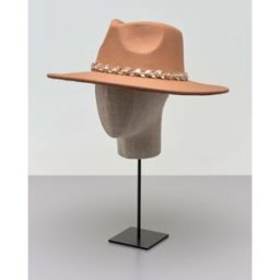 Hlo! Cappello a tesa larga color cammello in panno con cinta in pietre gioiello tono su tono