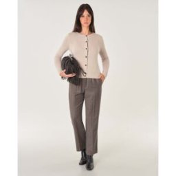 Cachemire Line Cardigan beige in puro cashmere con scollo tondo e chiusura a bottoni