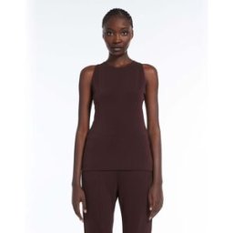 Max Mara Top bordeaux in jersey di viscosa stretch senza maniche con scollo all'americana
