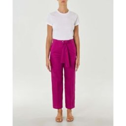 Emme Marella Pantaloni color ciclamino straight in cotone con cintura in vita