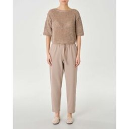 Marella Pantaloni sabbia in tela di misto viscosa con elastico e coulisse inseriti in vita Linea MONOCHROME