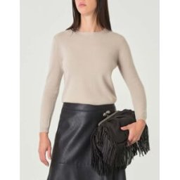 Cachemire Line Maglia beige girocollo in cashmere con profili lavorati a costine