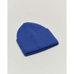 Hlo! Berretto celeste in maglia a coste con inserti in lurex e risvolto alto