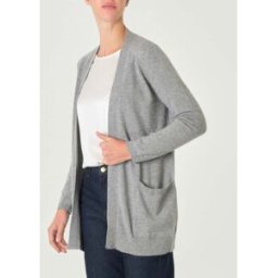 Cachemire Line Cardigan midi grigio in puro cashmere senza bottoni di chiusura con tasche laterali