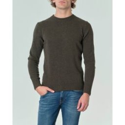 Priority House Maglione girocollo verde militare tinta unita in lana finezza 7