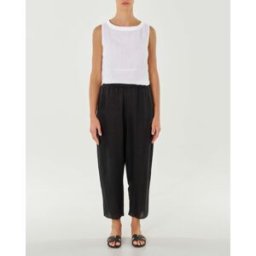 Jurerê Pantaloni neri in puro lino dalla linea wide con elastico inserito in vita