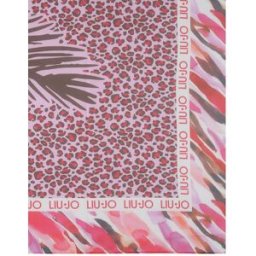 Liujo Foulard in chiffon a fantasia animalier rosa con palme e riuquadro esterno a macchie fucsia e marroni
