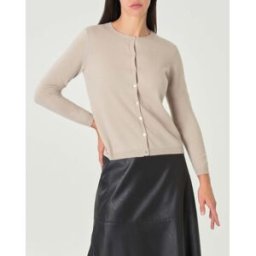 Cachemire Line Cardigan beige girocollo in puro cashmere con chiusura a bottoni tono su tono