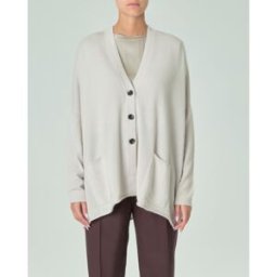 Cachemire Line Maxi cardigan color gesso in puro cashmere con scollo a V