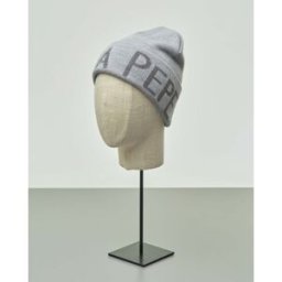 Patrizia Pepe Berretto grigio in misto lana con scritta logo jacquard a contrasto di colore lungo il risvolto