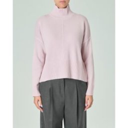 Cachemire Line Maglia boxy rosa in puro cashmere con collo alto e nervature a rilievo
