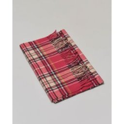 Hlo! Sciarpa rossa a fantasia check color cammello in misto cotone con frange al fondo