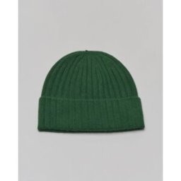 Santacana Berretto verde in misto lana merino e cachemire a coste con risvolto