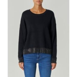 Liujo Maglia nera in misto viscosa con inserto in strass sui polsini e lungo il fondo