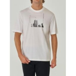 Armani T-shirt bianca mezza manica con stampa fotografica New York