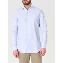 Xacus Camicia azzurra micro quadretto di puro cotone tailor fit