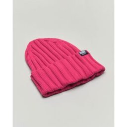 Husky Berretto rosa fragola in cotone e lana a coste larga con risvolto e etichetta logo cucita a lato