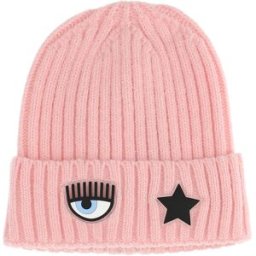Chiara Ferragni Berretto rosa a coste con risvolto e patch logo eyestar S-L