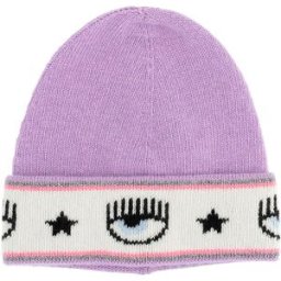 Chiara Ferragni Berretto viola in misto lana e cachemire con risvolto e fascia logo eyestar ripetuta S-L
