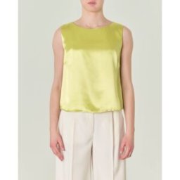 Hlo! Top cropped senza maniche color lime in raso di viscosa