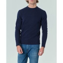 Priority House Maglione girocollo blu tinta unita in lana finezza 7