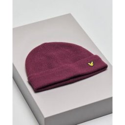 Lyle & Scott Berretto bordeuax in lana con risvolto e logo aquila gialla ricamata a lato