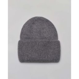 Hlo! Berretto grigio antracite a coste in misto angora con risvolto