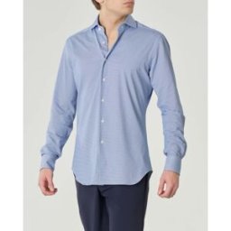 Xacus Camicia micro fantasia bianca e blu in tessuto tecnico active tailor fit