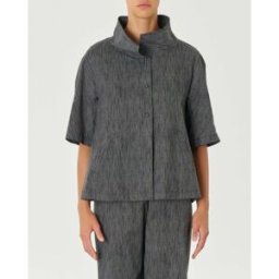 Jurerê Giacchina in popeline di cotone stretch sale e pepe con maniche tre quarti e collo in piedi