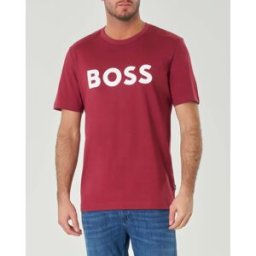 T-shirt bordeaux mezza manica con maxi logo Boss bianco stampato