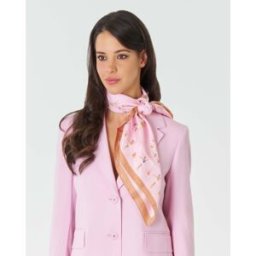 Max Mara Foulard rosa in seta a stampa ballerine con riquadro cammello