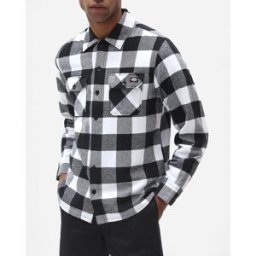 Dickies Camicia bianca e nera in flanella di cotone a fantasia buffalo check con tasche applicate