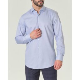 Boss Camicia azzurra Hank in cotone panama con micro disegno