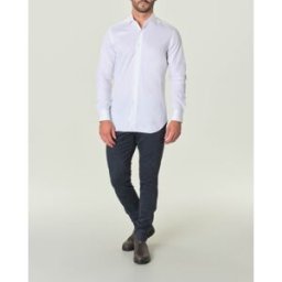 Ashki.i Camicia bianca in twill di puro cotone con colletto classico all'italiana