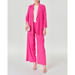 Hlo! Pantaloni palazzo fucsia in tessuto stretch fluido con pinces in vita