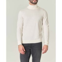 Armani Dolcevita bianco in cotone e cashmere con logo ricamato sul petto