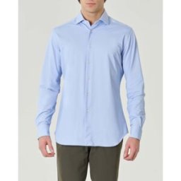 Xacus Camicia celeste tinta unita in tessuto tecnico active tailor fit